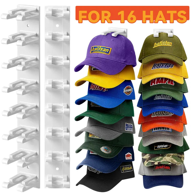 Hat Hook for Wall 2 Pack Hat Organizer Holds Up to 20 Hats with Strong Adhesive and 8 Screws Cap Holder for Closet Door and Bedroom B-Black - Decor Key Hook Wall Mounted Shelf