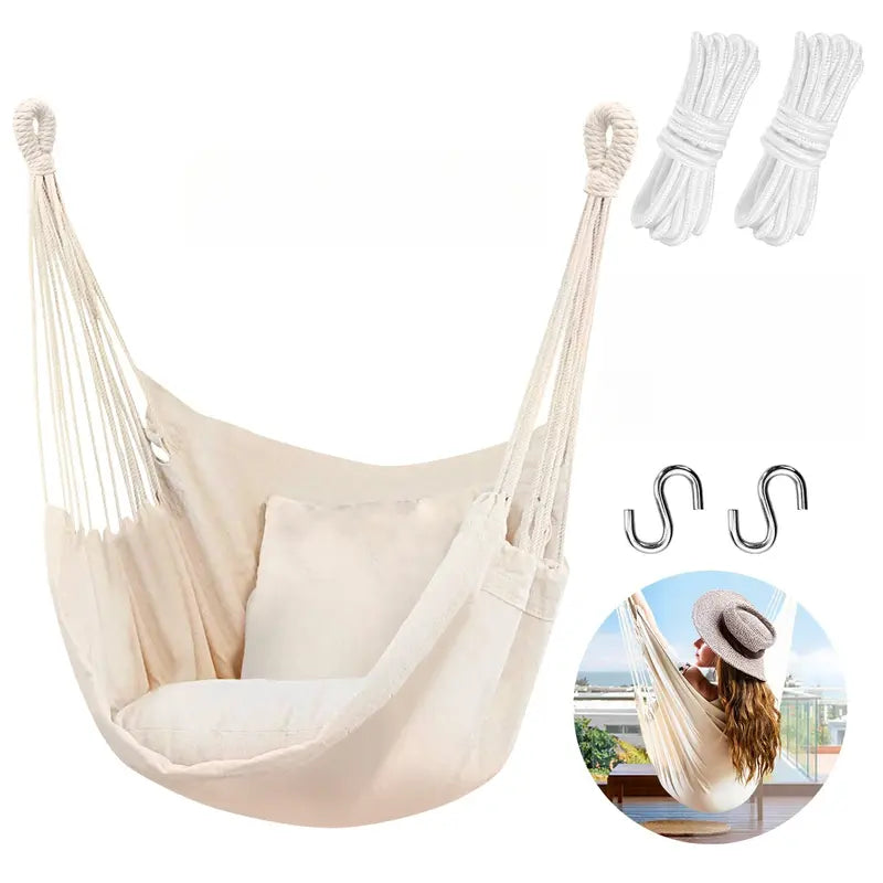 Hammock Chair Hanging Rope Swing, Max 300 Lbs, Quality Cotton Weave, Suitable for Indoor & Outdoor Use, Perfect for Home, Bedroom & Yard - Minimal