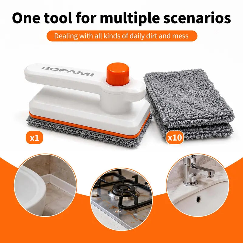 SOPAMI Handheld Mini Cleaning Mop - No-Touch Disposable Wipe System, with 10 Microfiber Pads, Multi-Surface Cleaner for Kitchen Counters, Bathroom Sinks & Living Room Messes