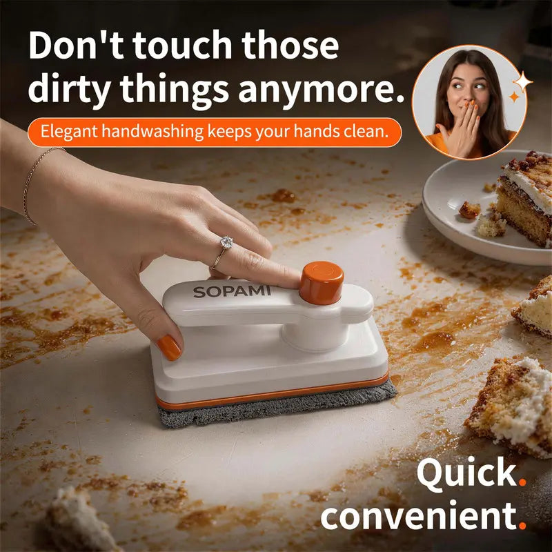 SOPAMI Handheld Mini Cleaning Mop - No-Touch Disposable Wipe System, with 10 Microfiber Pads, Multi-Surface Cleaner for Kitchen Counters, Bathroom Sinks & Living Room Messes