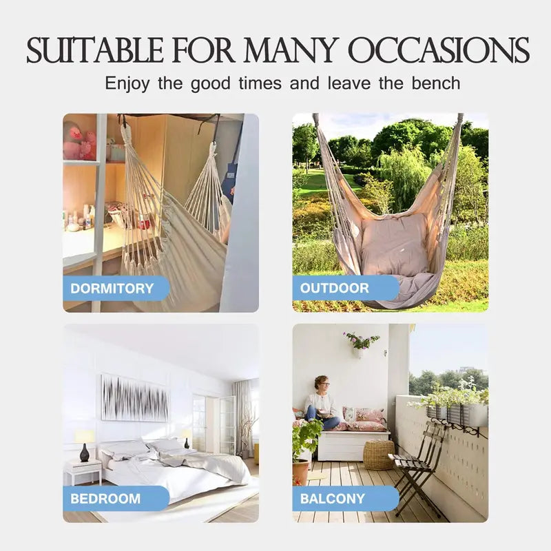 Hammock Chair Hanging Rope Swing, Max 300 Lbs, Quality Cotton Weave, Suitable for Indoor & Outdoor Use, Perfect for Home, Bedroom & Yard - Minimal