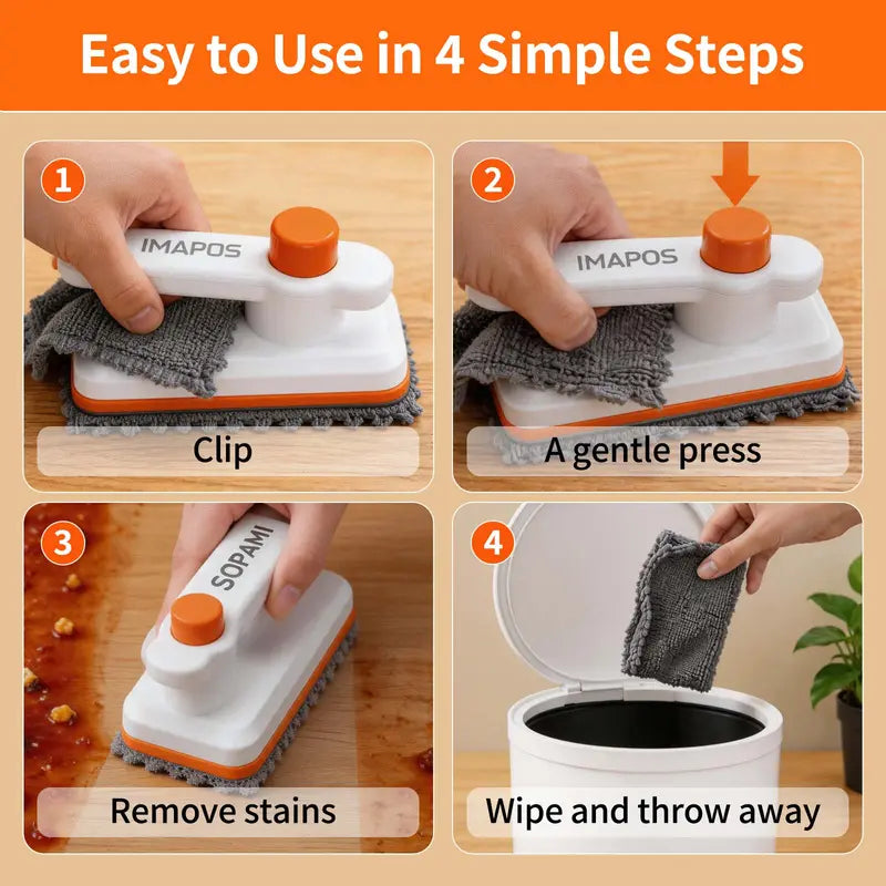 SOPAMI Handheld Mini Cleaning Mop - No-Touch Disposable Wipe System, with 10 Microfiber Pads, Multi-Surface Cleaner for Kitchen Counters, Bathroom Sinks & Living Room Messes