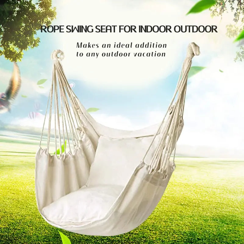 Hammock Chair Hanging Rope Swing, Max 300 Lbs, Quality Cotton Weave, Suitable for Indoor & Outdoor Use, Perfect for Home, Bedroom & Yard - Minimal