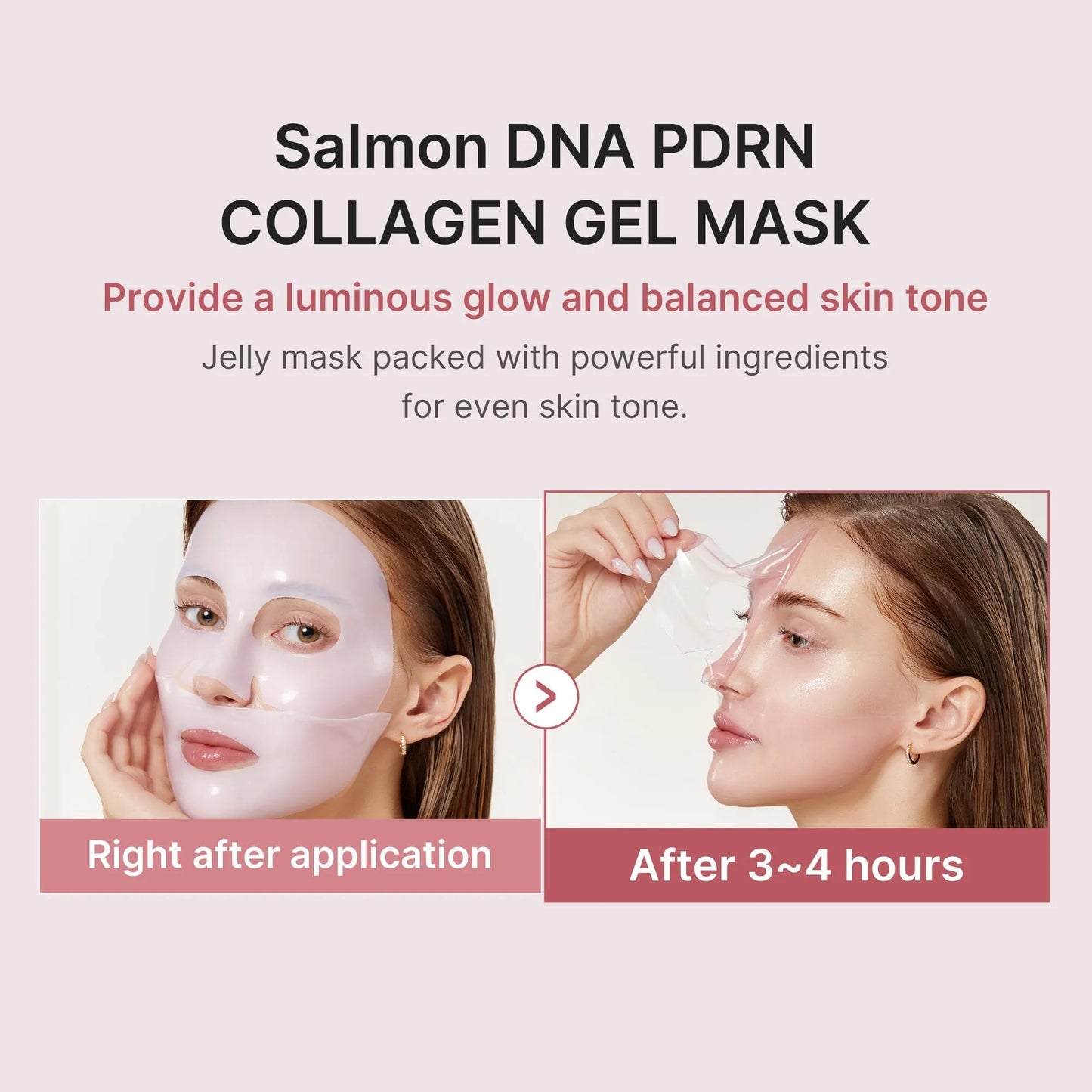 PDRN Pink Collagen Gel Mask 4 Sheets Salmon DNA Color Changing Pink Glow Collagen Facial Mask Korean Skincare