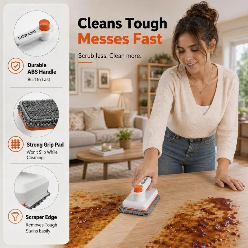 SOPAMI Handheld Mini Cleaning Mop - No-Touch Disposable Wipe System, with 10 Microfiber Pads, Multi-Surface Cleaner for Kitchen Counters, Bathroom Sinks & Living Room Messes