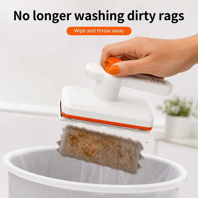 SOPAMI Handheld Mini Cleaning Mop - No-Touch Disposable Wipe System, with 10 Microfiber Pads, Multi-Surface Cleaner for Kitchen Counters, Bathroom Sinks & Living Room Messes