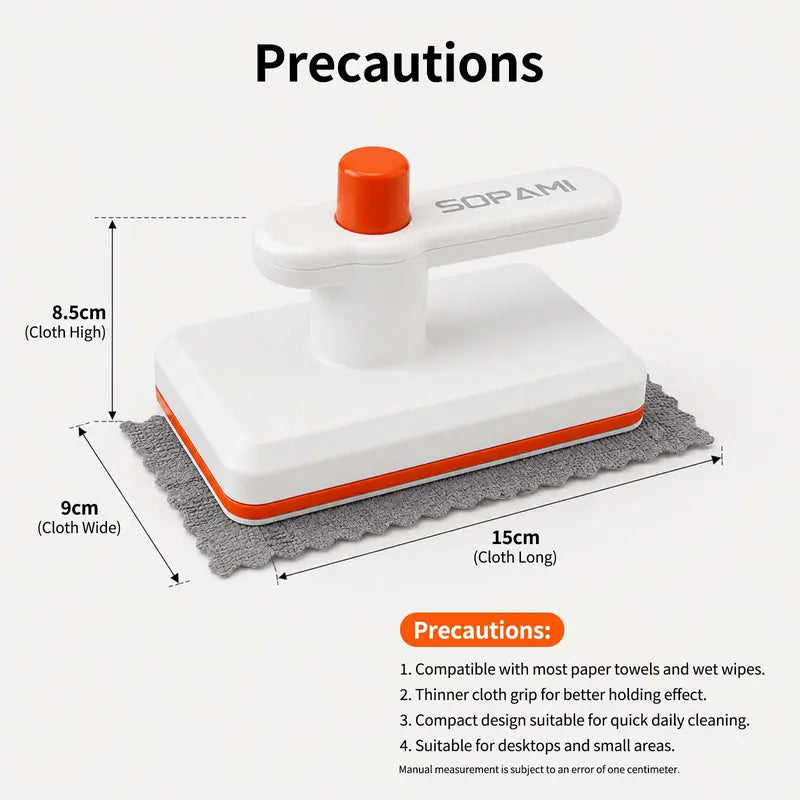 SOPAMI Handheld Mini Cleaning Mop - No-Touch Disposable Wipe System, with 10 Microfiber Pads, Multi-Surface Cleaner for Kitchen Counters, Bathroom Sinks & Living Room Messes