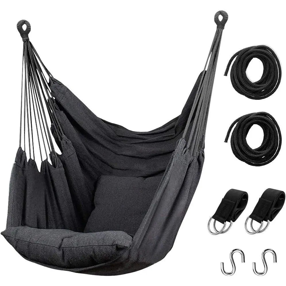 Hammock Chair Hanging Rope Swing, Max 300 Lbs, Quality Cotton Weave, Suitable for Indoor & Outdoor Use, Perfect for Home, Bedroom & Yard - Minimal