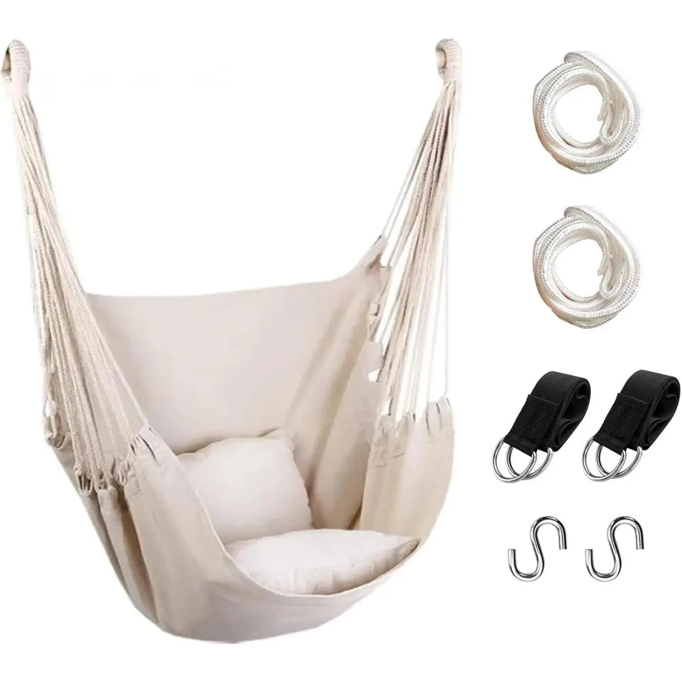 Hammock Chair Hanging Rope Swing, Max 300 Lbs, Quality Cotton Weave, Suitable for Indoor & Outdoor Use, Perfect for Home, Bedroom & Yard - Minimal