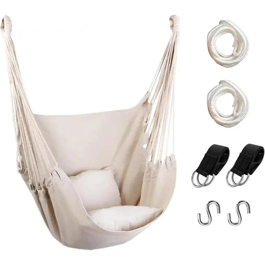 Hammock Chair Hanging Rope Swing, Max 300 Lbs, Quality Cotton Weave, Suitable for Indoor & Outdoor Use, Perfect for Home, Bedroom & Yard - Minimal
