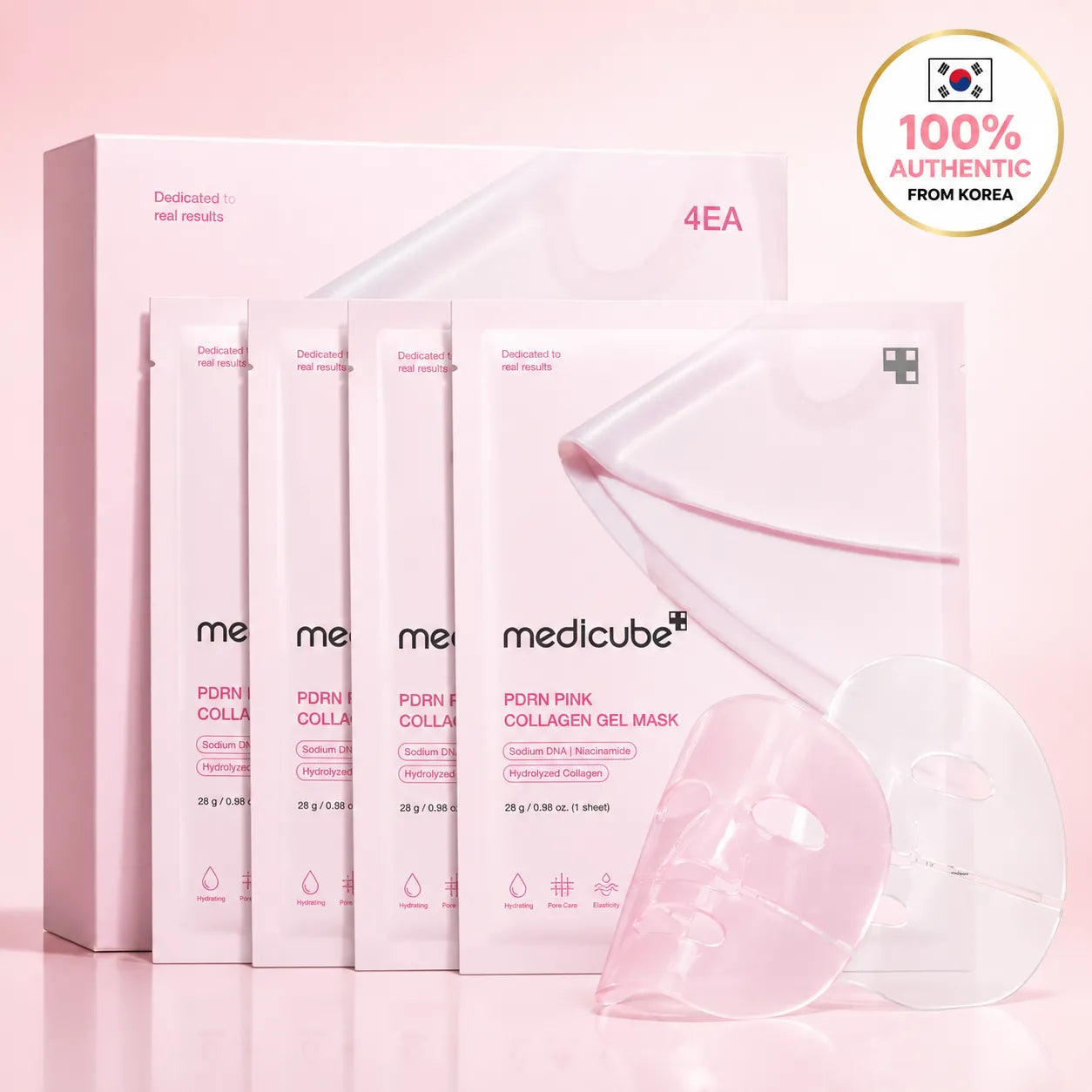 PDRN Pink Collagen Gel Mask 4 Sheets Salmon DNA Color Changing Pink Glow Collagen Facial Mask Korean Skincare